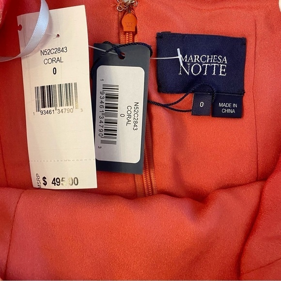 Marchesa Notte Strapless Ruffle-Hem V-Neck Coral Cocktail Dress NWT - Picture 7 of 11